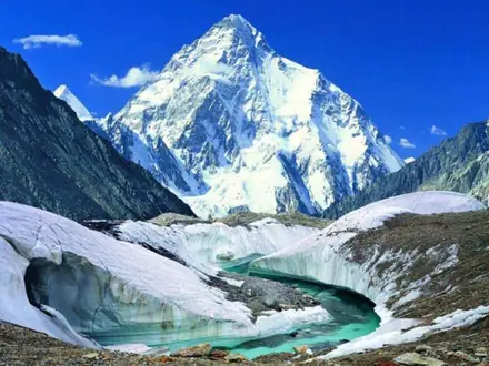K2 rising above the glaciers of the Karakoram